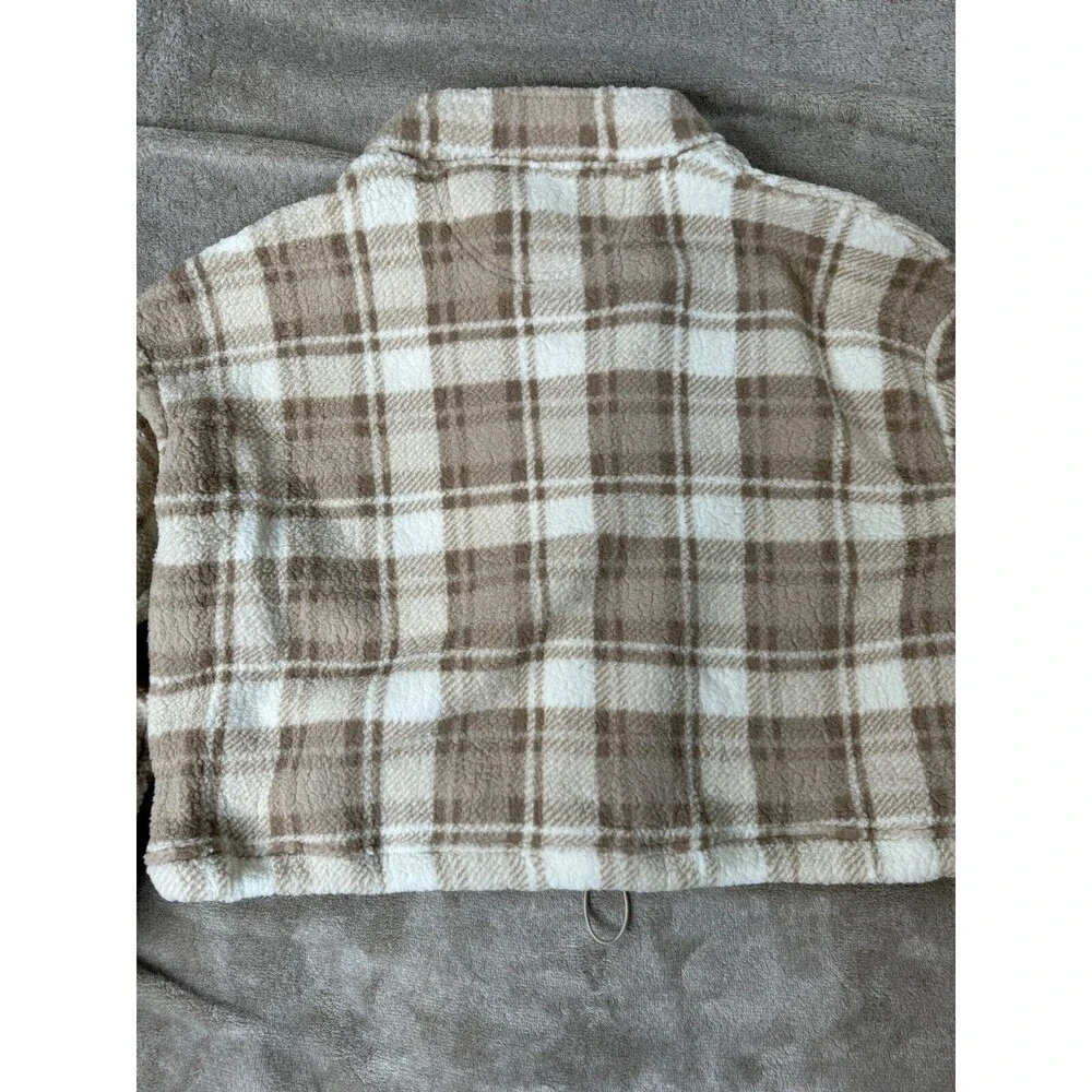 Fashion Nova Plaid Fleece Pullover Womens Cropped 1/2 Zip Teddy Sweater M